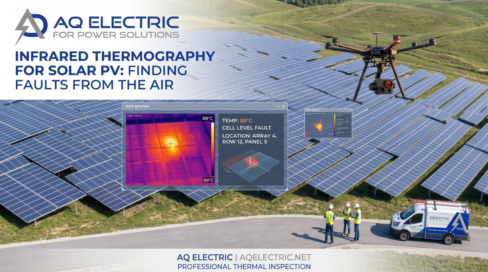 AQ Electric explains infrared thermography for solar PV — how drone IR inspection finds hotspots
